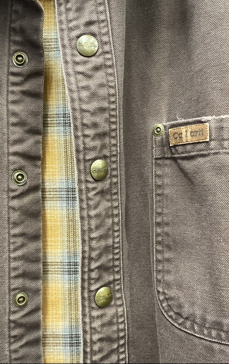 Carhartt S96 DKB Flannel Lined Sandstone Duck Canvas Shirt Jacket Brown Sz M