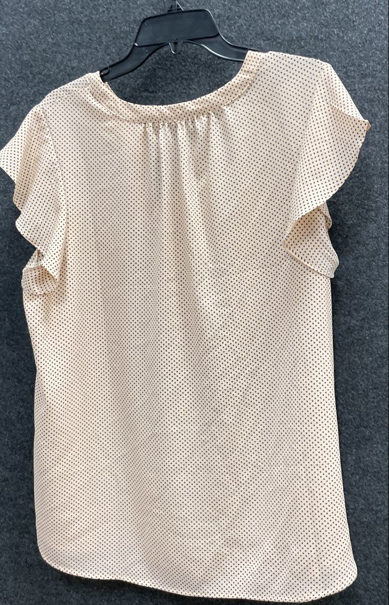 Adrianna Papell Women's Beige Black Polka Dot Flutter Sleeve Blouse NWT Sz 1X