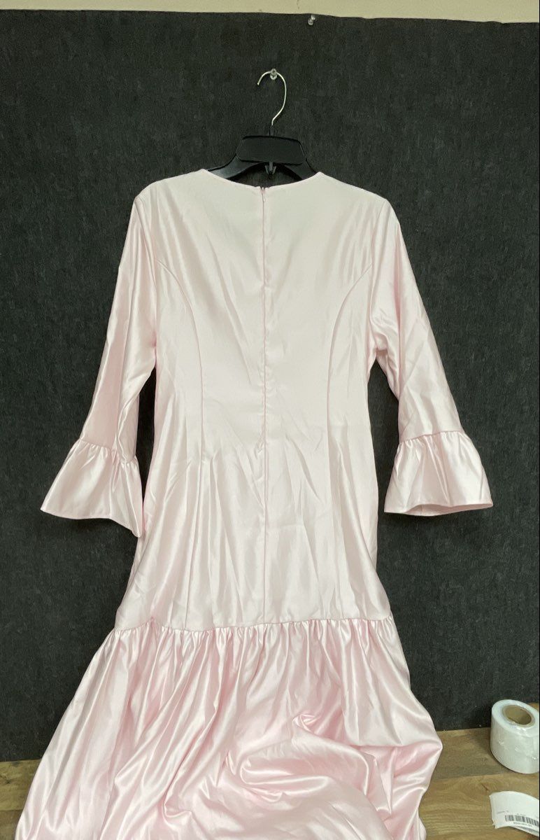 Stylewe Women's Pink Satin Ruffle Sleeve Mermaid Hem Maxi Dress NWT Size L