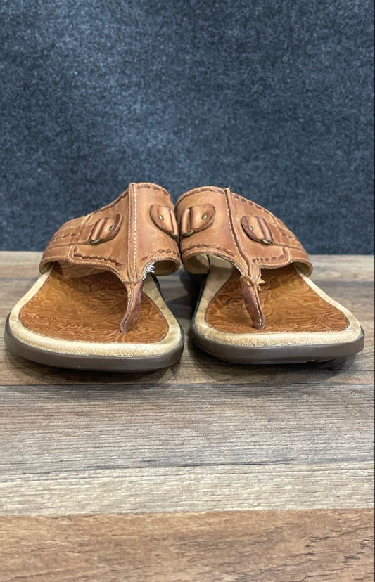 Ariat Brown Tooled Leather Flip Flop Thong Sandals Women's Size 8.5B