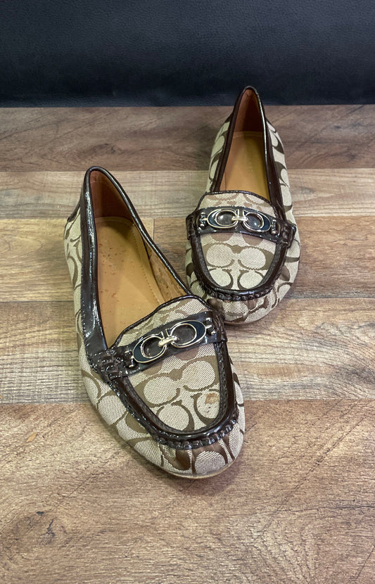 Coach Fortune Signature Canvas Brown Patent Leather Driver Loafers Size 8B
