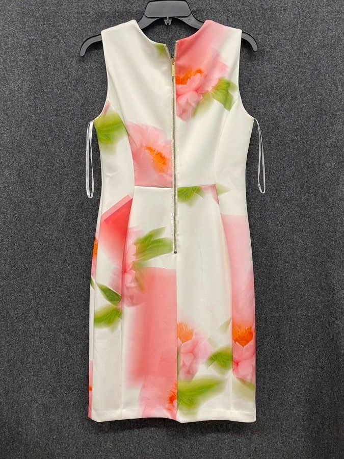 Calvin Klein Women's White Pink Floral Sleeveless Sheath Dress Size 8