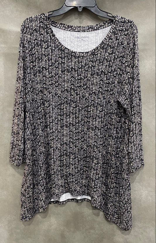 Croft & Barrow Women's Navy Blue Geometric Long Sleeve Sharkbite Hem Top Sz PL