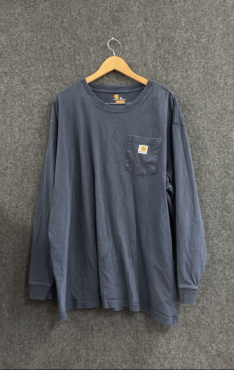 Carhartt Men's Navy Blue Long Sleeve Pocket T-Shirt Original Fit Size 3XL