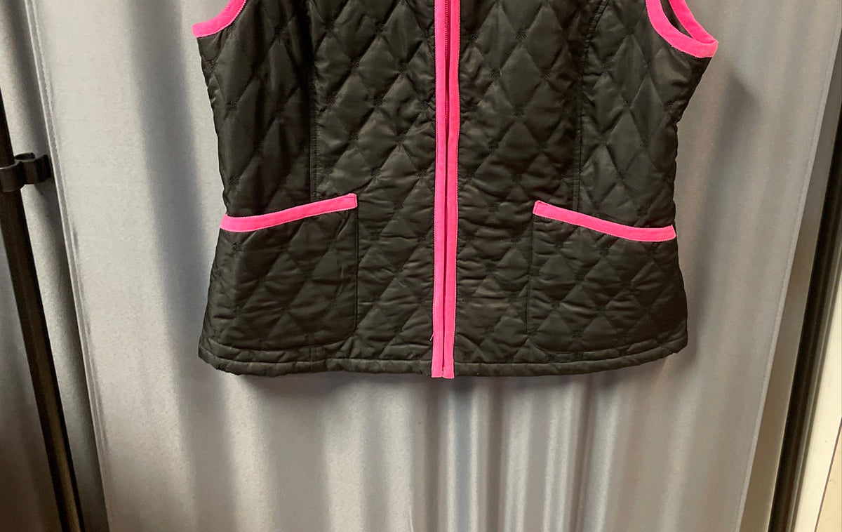 Lilly Pulitzer Women's Black Quilted Vest Pink Corduroy Trim Palm Tree Sz M
