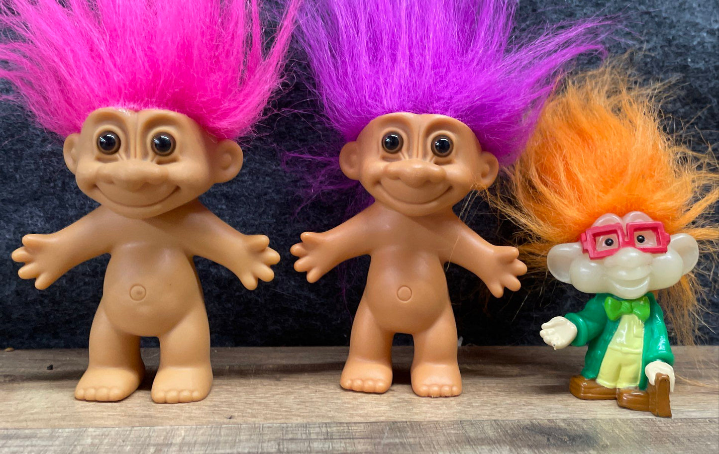 Vintage Good Luck Troll Dolls Lot of 6 Figures 1990s Jewel Belly Bright Hair