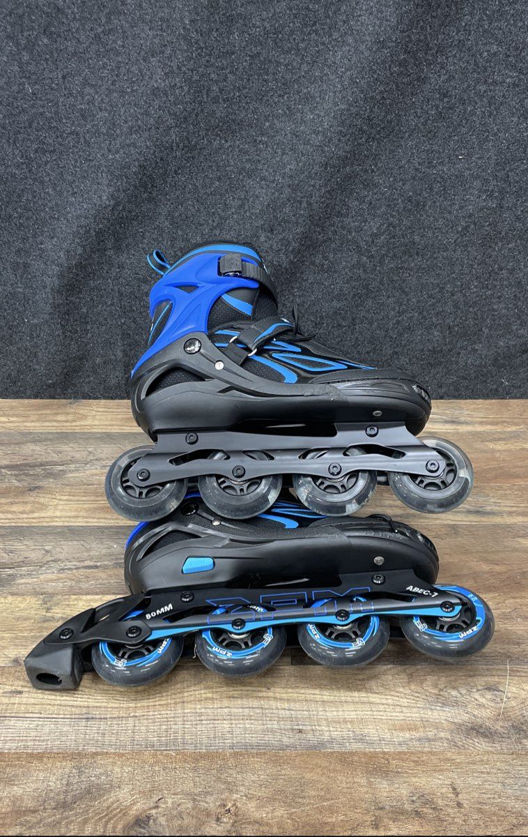 2PM Sports Inline Skates Adjustable Size 80mm Wheels ABEC-7 Bearings Black Blue
