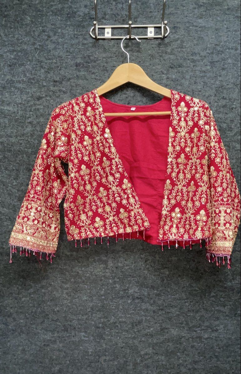Girls Indian Lehenga Choli 3-Piece Set Orange Magenta Yellow Embroidered Sz 5