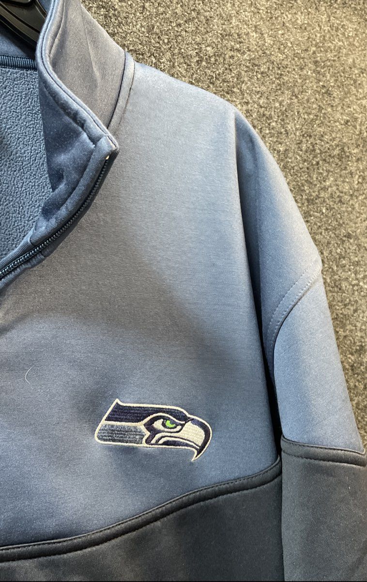 Reebok Men's Seattle Seahawks Quarter Zip Pullover Jacket Blue Two Tone Sz XL
