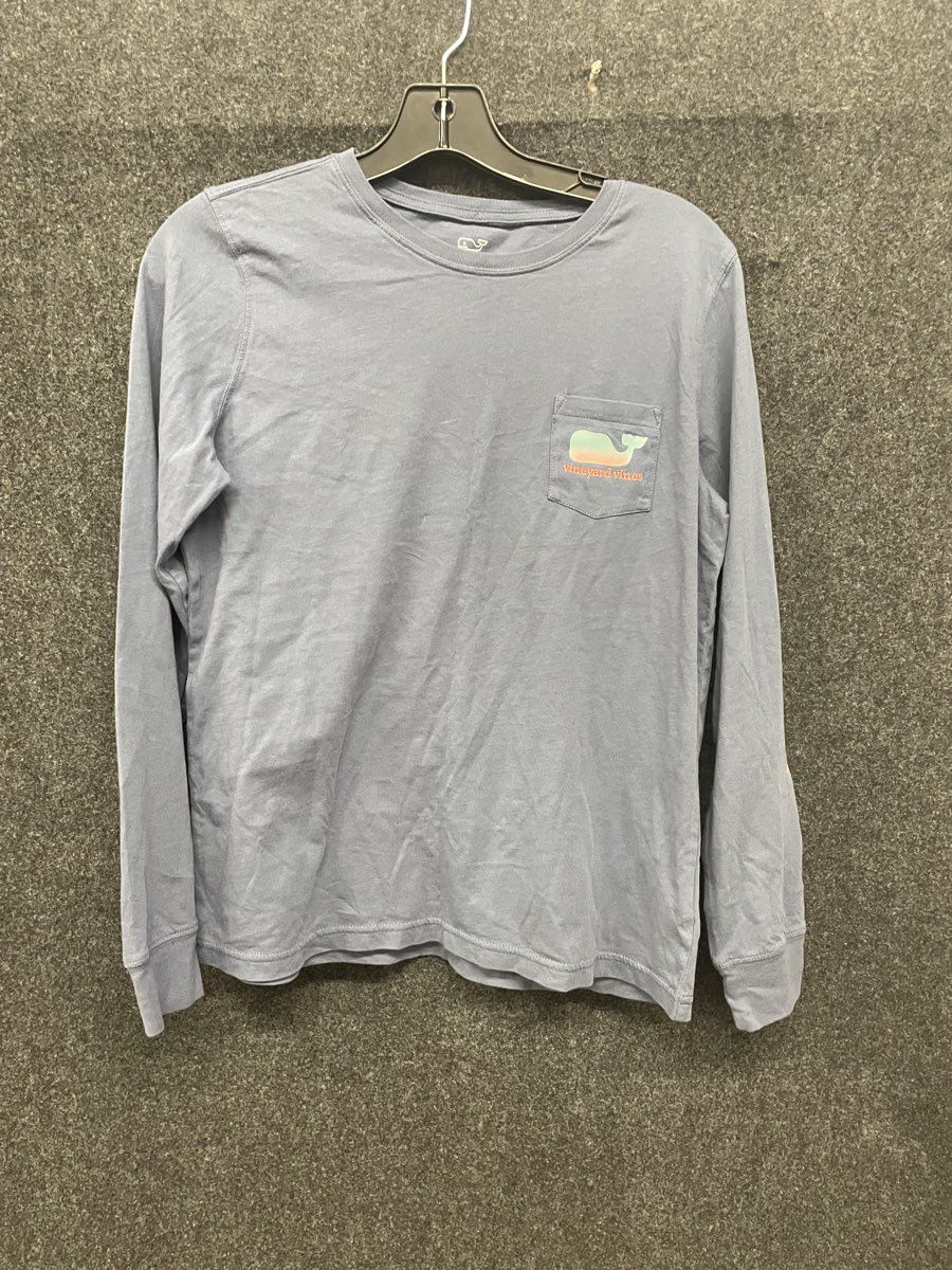 Vineyard Vines Men's Long Sleeve Pocket T-Shirt Blue Gradient Whale Graphic Sz S