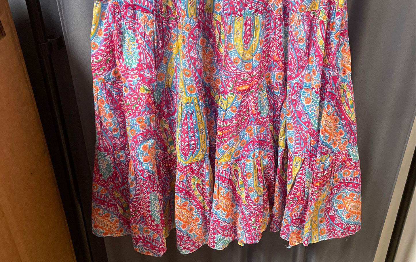 Lauren Ralph Lauren Women's Pink Paisley Floral Tiered Cotton Maxi Skirt Sz S