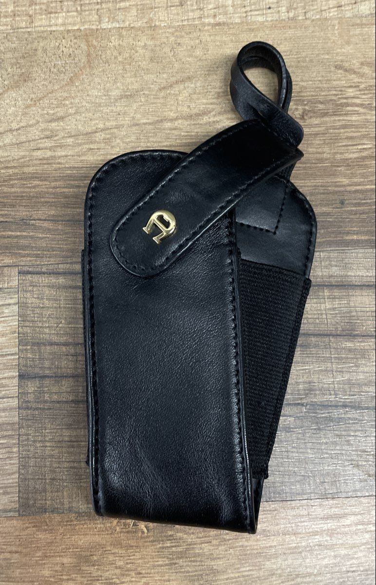 Etienne Aigner Black Leather Phone Holder Case Pouch Gold Hardware
