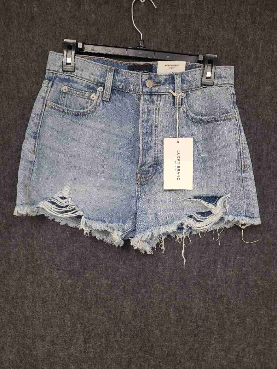 Lucky Brand Women's Mom High Rise Denim Shorts Light Wash Distressed NWT Sz 6