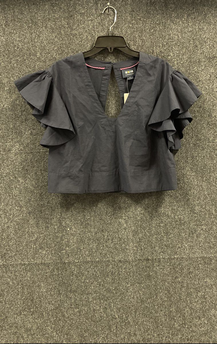Maeve Women's Navy Ruffle Tiered Sleeve V-Neck Crop Top Blouse NWT Sz S