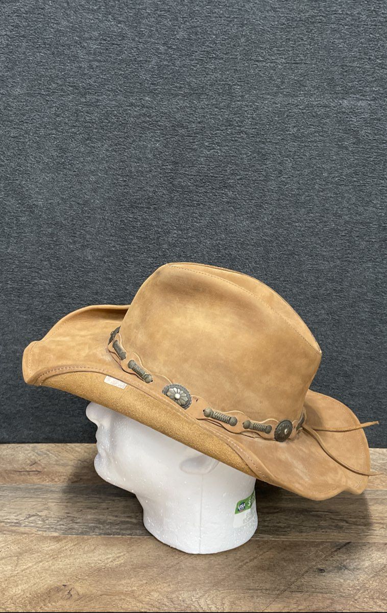 Vintage 90s Stetson Rodeo Dr Collection Tan Suede Concho Cowboy Hat Sz M