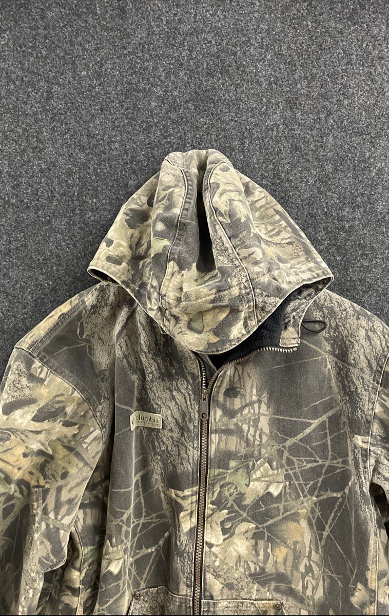 Columbia Men's Mossy Oak Camo Canvas Fleece Lined Hooded Work Jacket Sz S