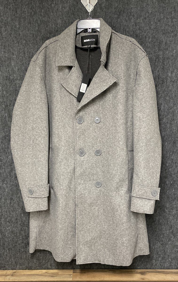 NovaMen Men's Charcoal Gray Double Breasted Peacoat Long Overcoat Sz XL NWT