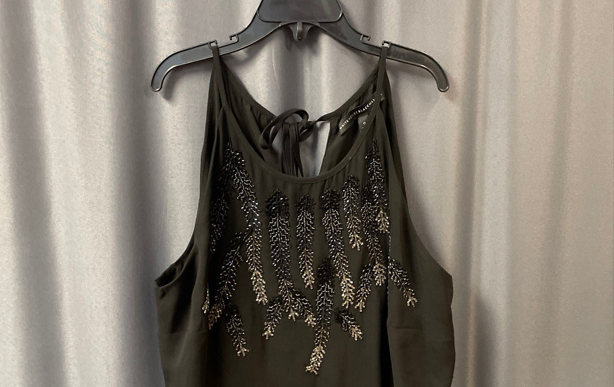 White House Black Market Women's Black Silver Beaded Halter Blouse Sz 0 NWT