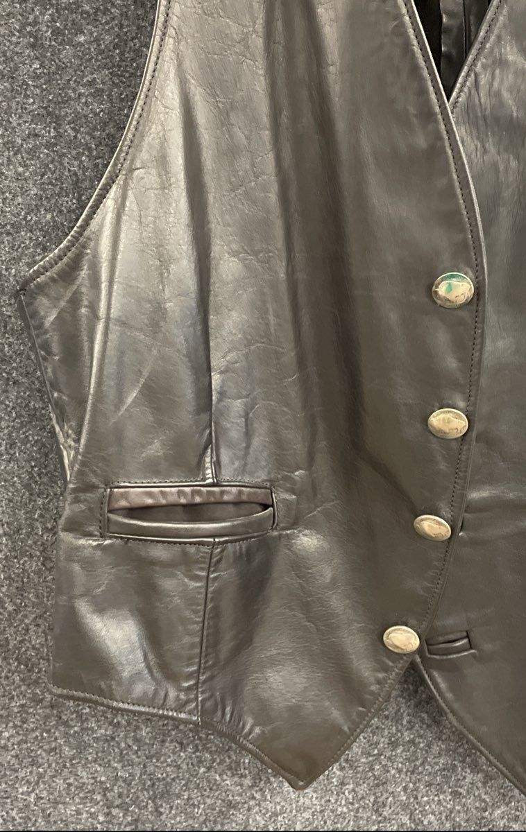 Sea Dream Leather Men's Black Vest Buffalo Nickel Buttons Vintage 90s Size 44