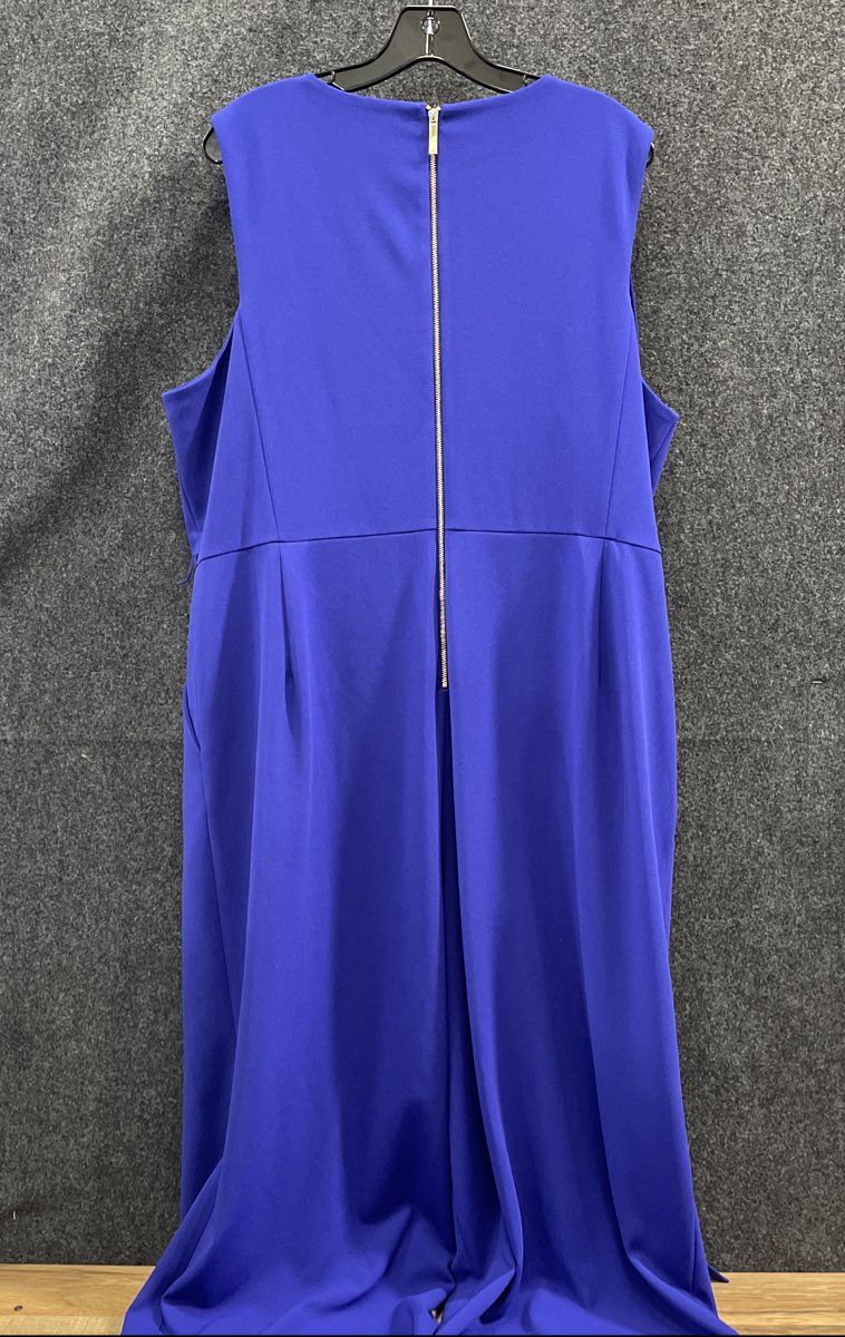 Calvin Klein Women's Blue Sleeveless Wide Leg Jumpsuit T-Bar Hardware Sz 18W