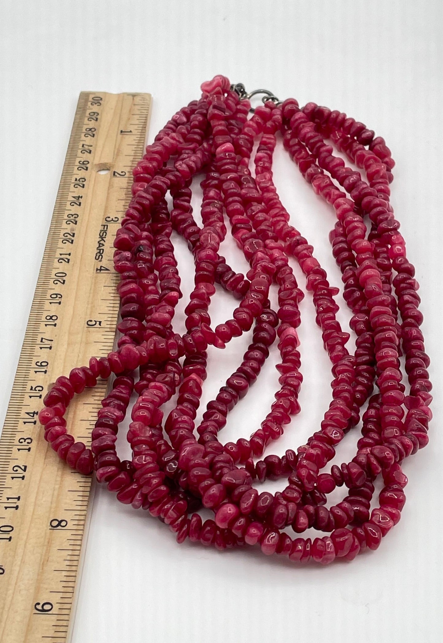 Multi-Strand Red Glass Rondelle Bead Necklace w/ 925 Sterling Silver Clasp 155g