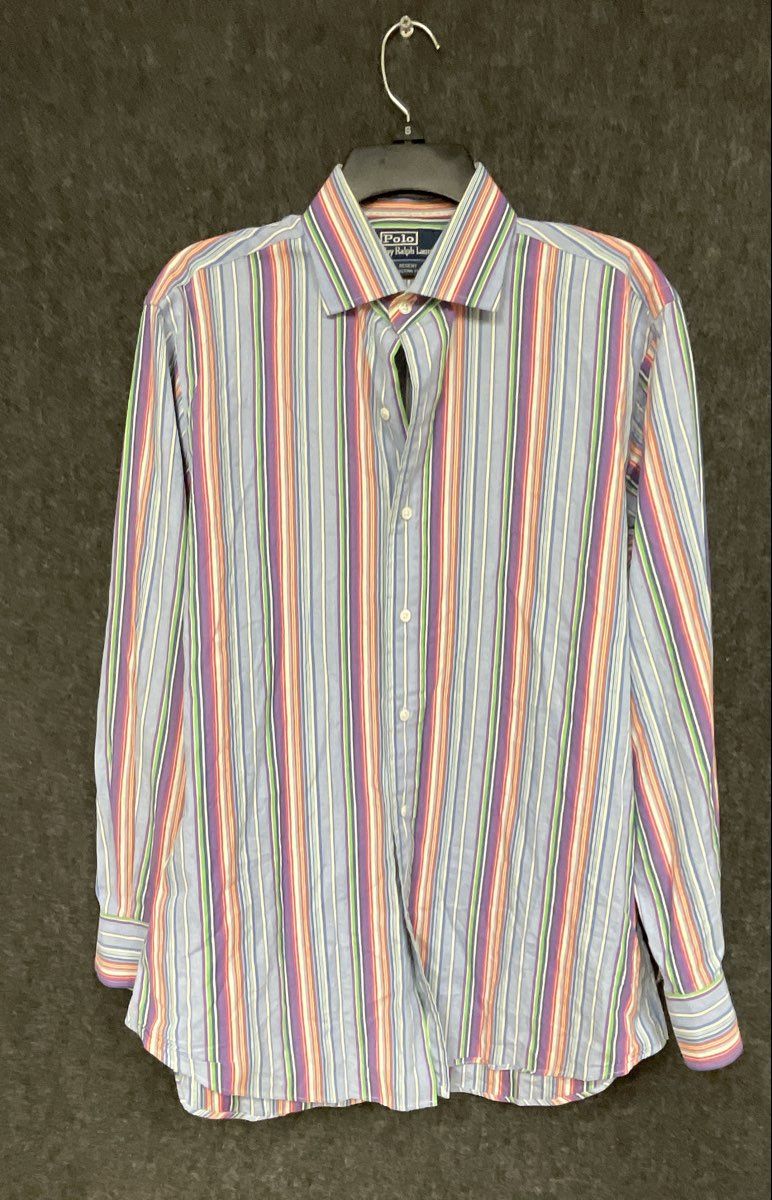 Polo Ralph Lauren Men's Regent Custom Fit Multi-Color Striped Shirt Sz 16 32/33