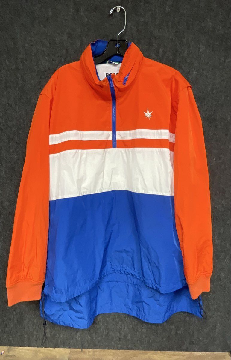 Boast Men's Windbreaker Pullover Orange White Blue Colorblock Anorak XL
