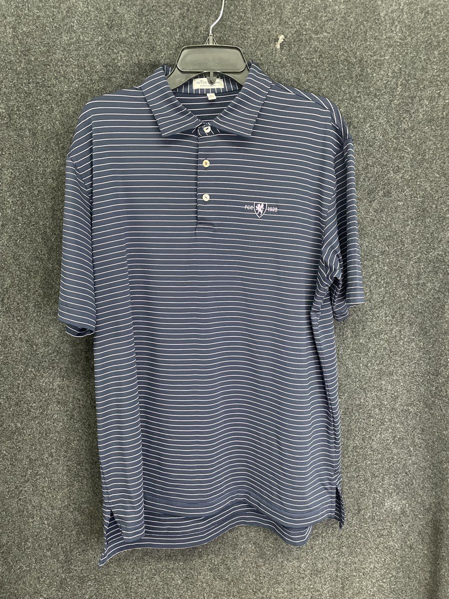 Peter Millar Men's Summer Comfort Polo Shirt Navy White Striped FCC Logo Sz L