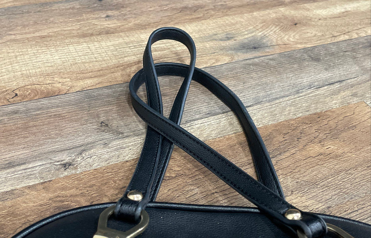Miztique Black Faux Leather Convertible Backpack Tote Bag Gold Hardware