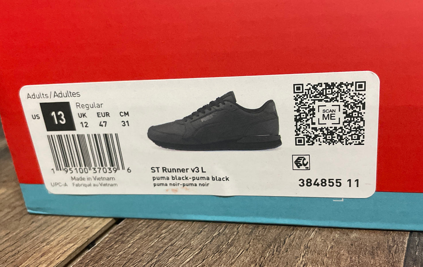 Puma ST Runner v3 L Triple Black Men's Sneakers Size 13 DS