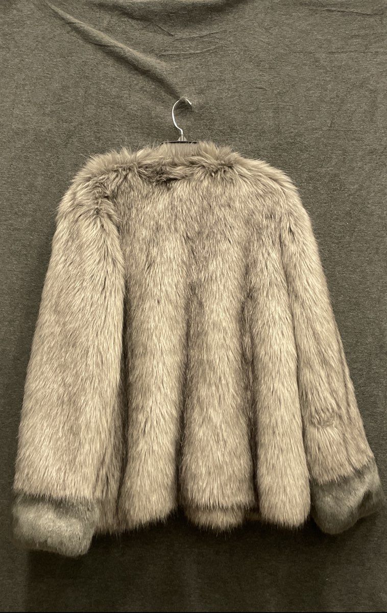 Vera Wang Women's Gray Faux Fur Open Front Wool Blend Coat Sz XL