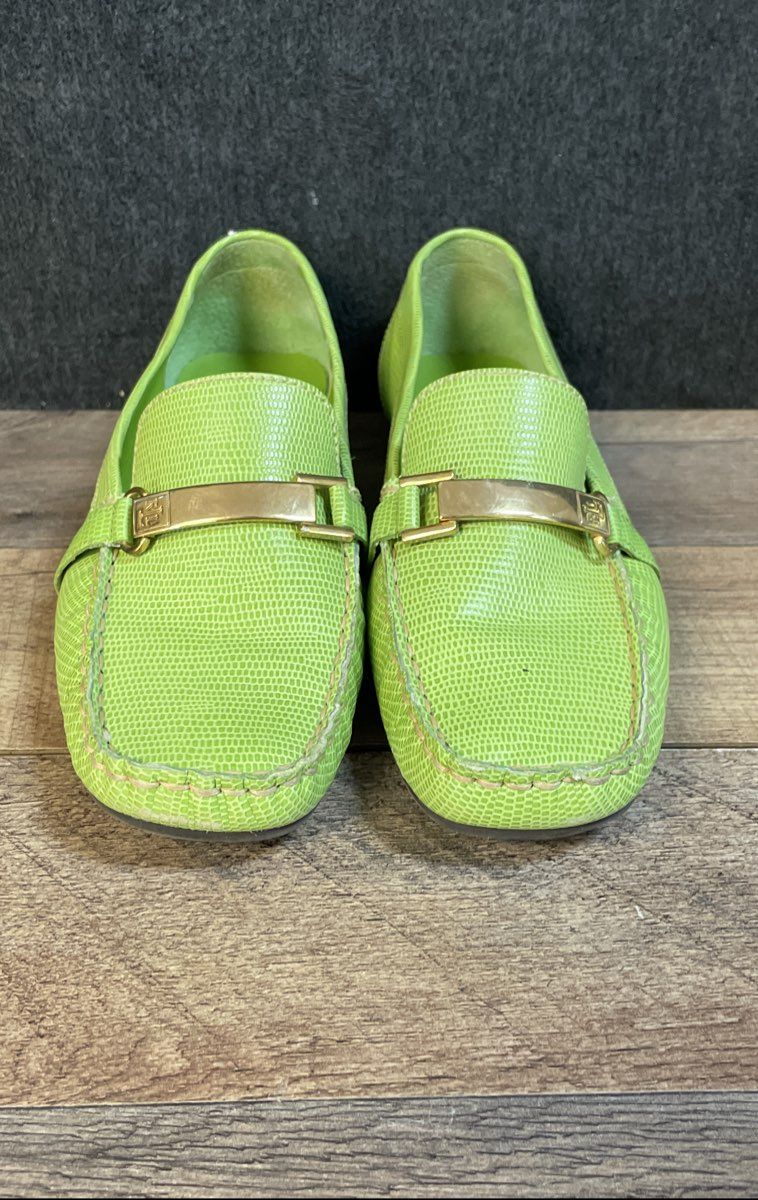 Lauren Ralph Lauren Margaret Green Lizard Embossed Leather Loafers Size 8B