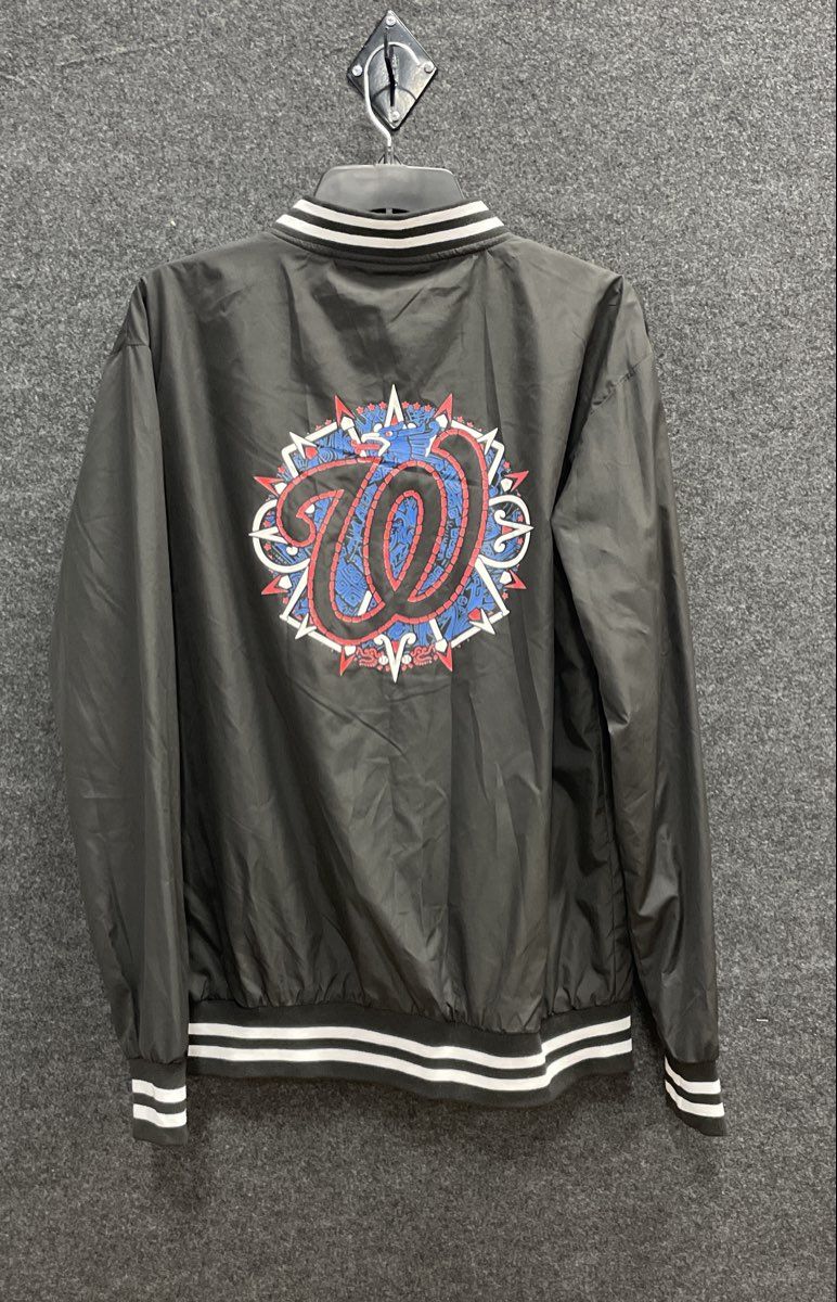 Art of the Game Men's Washington Nationals Bomber Jacket Black Graphic Back Sz M