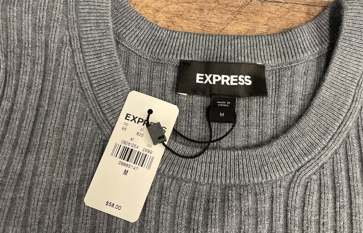 Express Women's Gray Ribbed Cropped Knit Sweater Crew Neck Sz M NWT