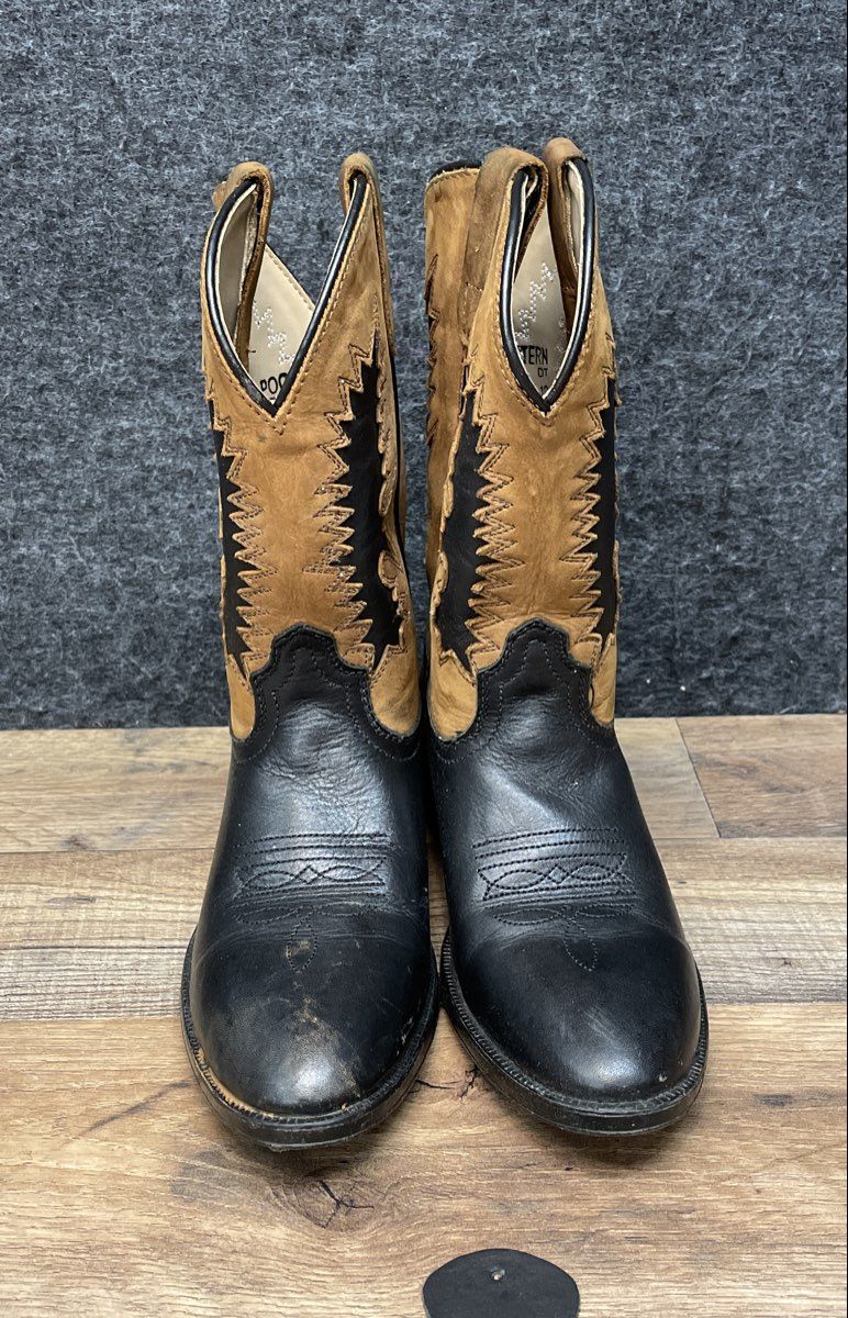 Pocono Western C-1542 Black Brown Leather Cowboy Boots Youth Size 1.5