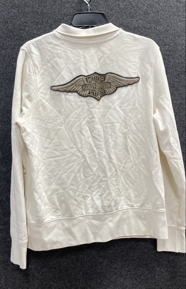 Harley-Davidson 1/4 Zip Pullover Sweatshirt White Winged Logo Patch Sz L