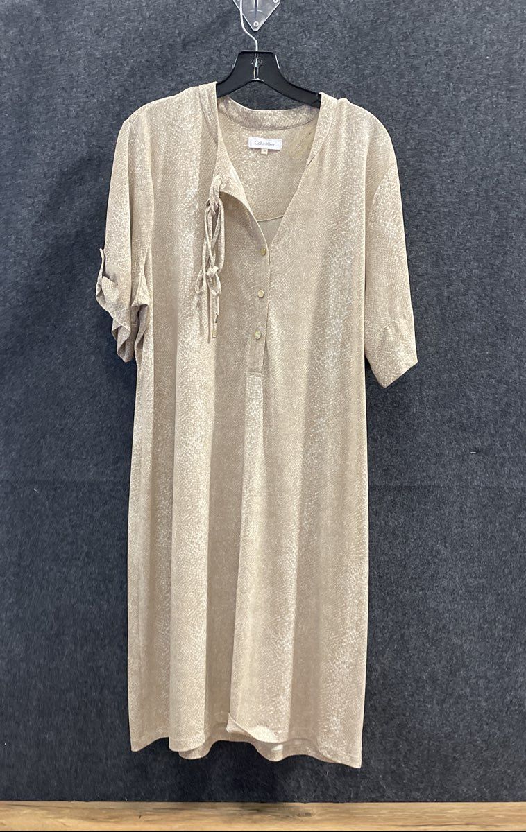 Calvin Klein Women's Beige Snakeskin Animal Print Tunic Shirt Roll Tab Sz 1X
