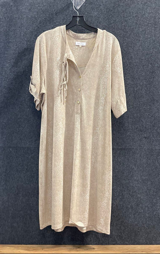 Calvin Klein Women's Beige Snakeskin Animal Print Tunic Shirt Roll Tab Sz 1X
