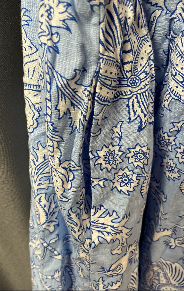 Roller Rabbit Women's Blue White Floral Pattern Button Down Strappy Dress Sz M