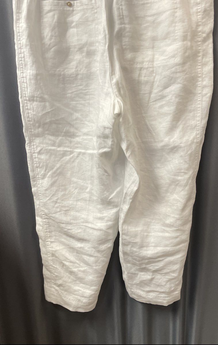 Pure Jill Women's White 100% Linen Elastic Waist Cropped Trousers Sz M
