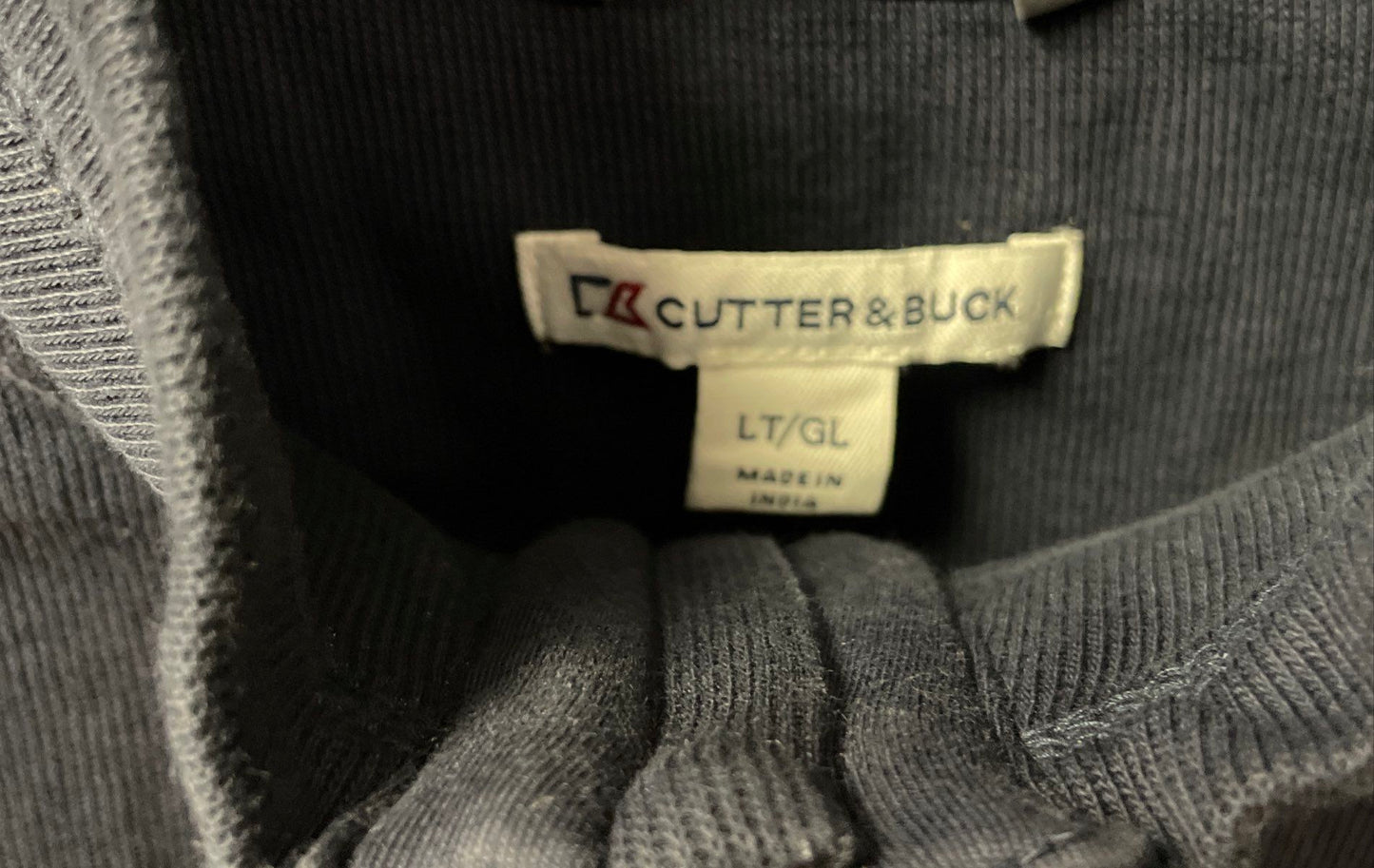 Cutter & Buck Men's Blue Ribbed Cotton 1/4 Zip Pullover Mock Neck Size LT