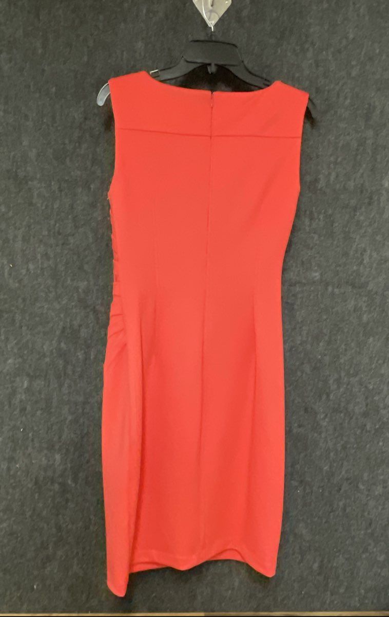 Calvin Klein Women's Coral Sleeveless Side Pleated Ruched Sheath Dress Sz 12