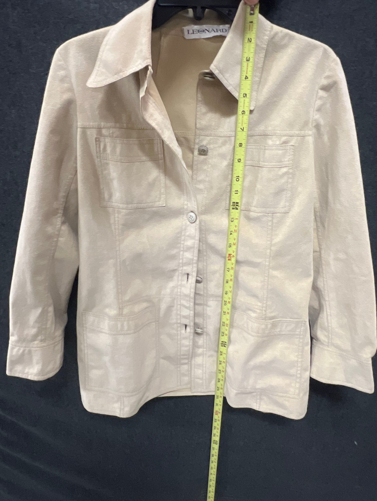 Vintage 90s Leonard Paris Women's Tan Faux Suede Safari Jacket France Size 2