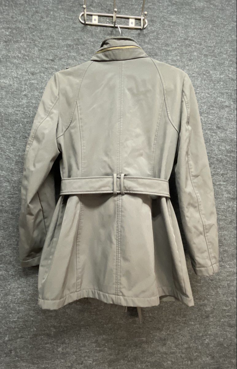 Michael Kors Women's Gray Belted Softshell Jacket Gold Hardware Hidden Hood Sz S