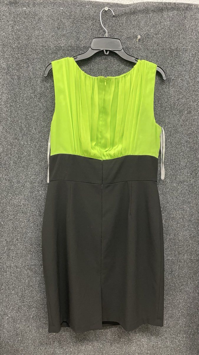 Calvin Klein Women's Black Green Colorblock Sheath Pleated Chiffon Dress Size 14
