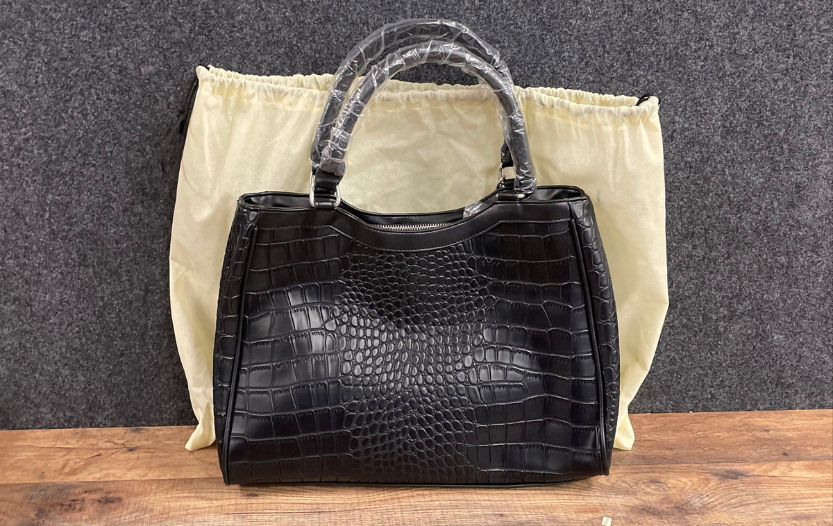 Davis & Towne Black Croc Embossed Satchel Handbag New with Dust Bag