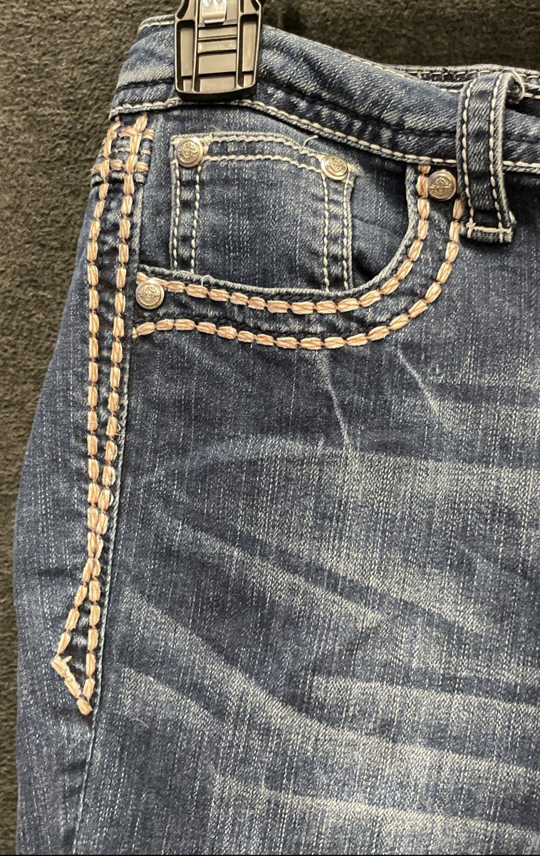 Grace in LA Women's Blue Easy Fit Embellished Bootcut Denim Jeans Sz 27