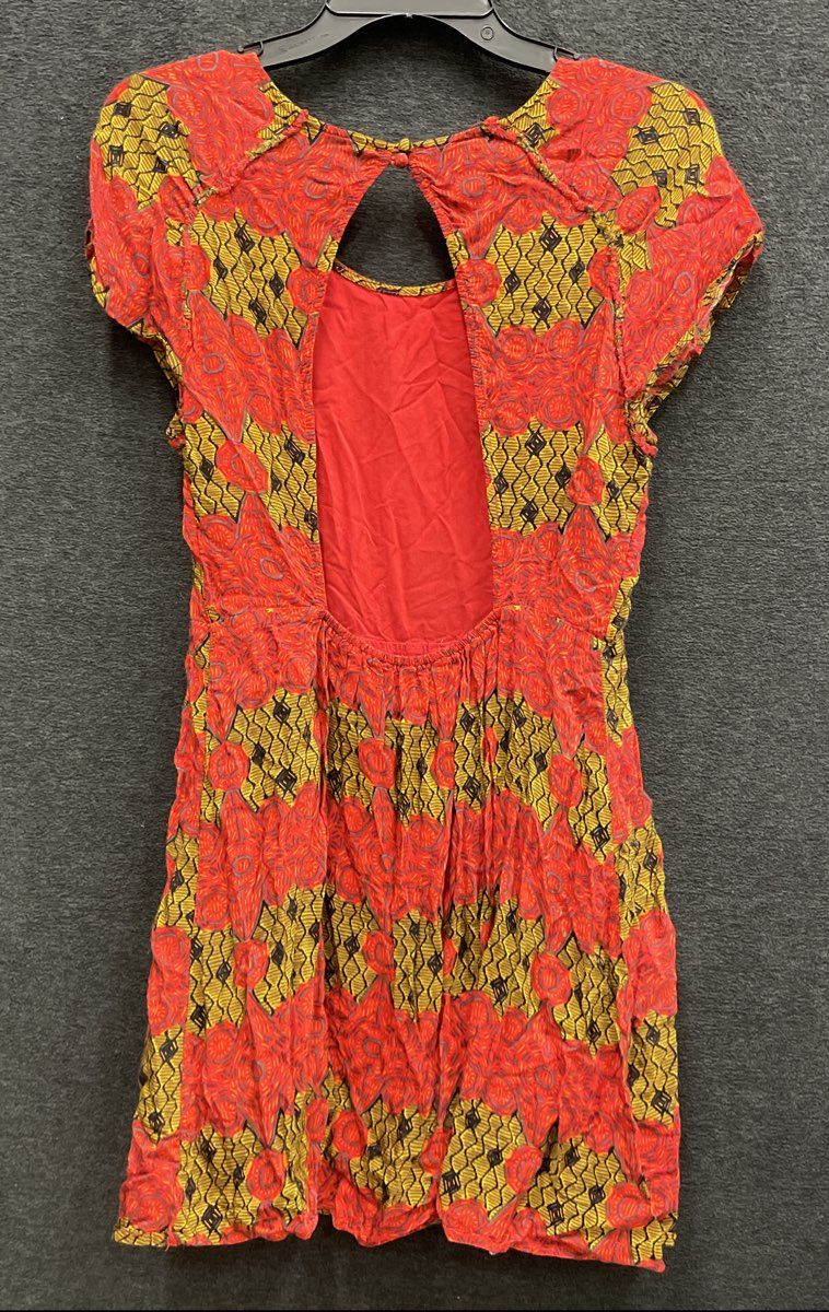 Free People Women's Red Geometric Tribal Print Open Back Mini Dress Sz M