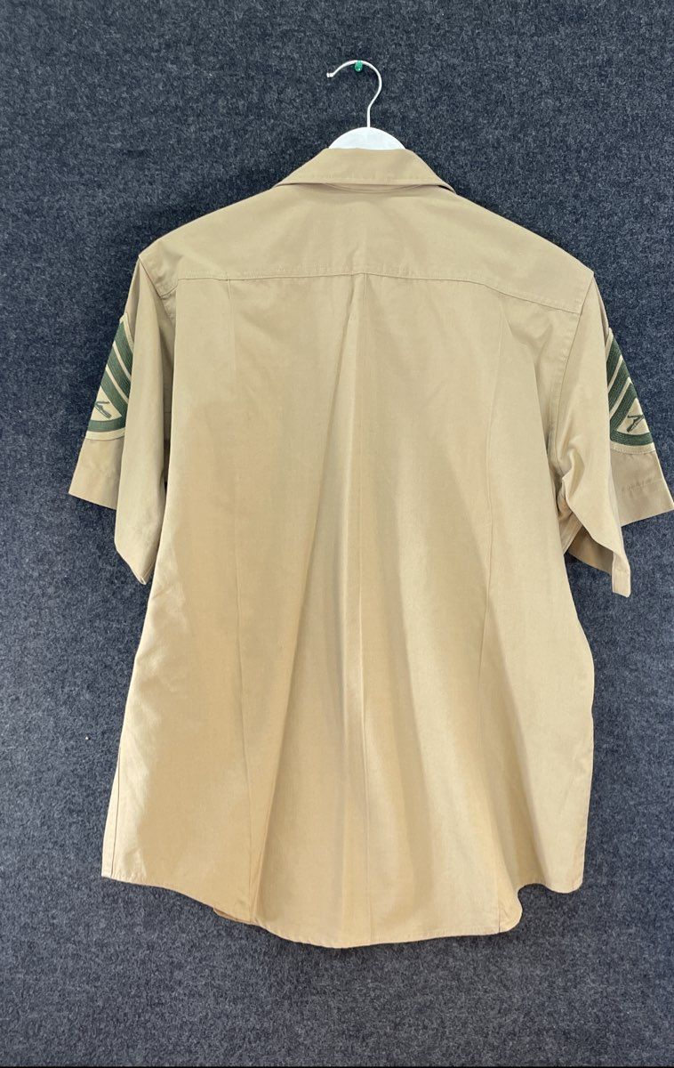 Vintage 90s Creighton Men's USMC Khaki Short Sleeve Dress Shirt Master Sgt Sz L