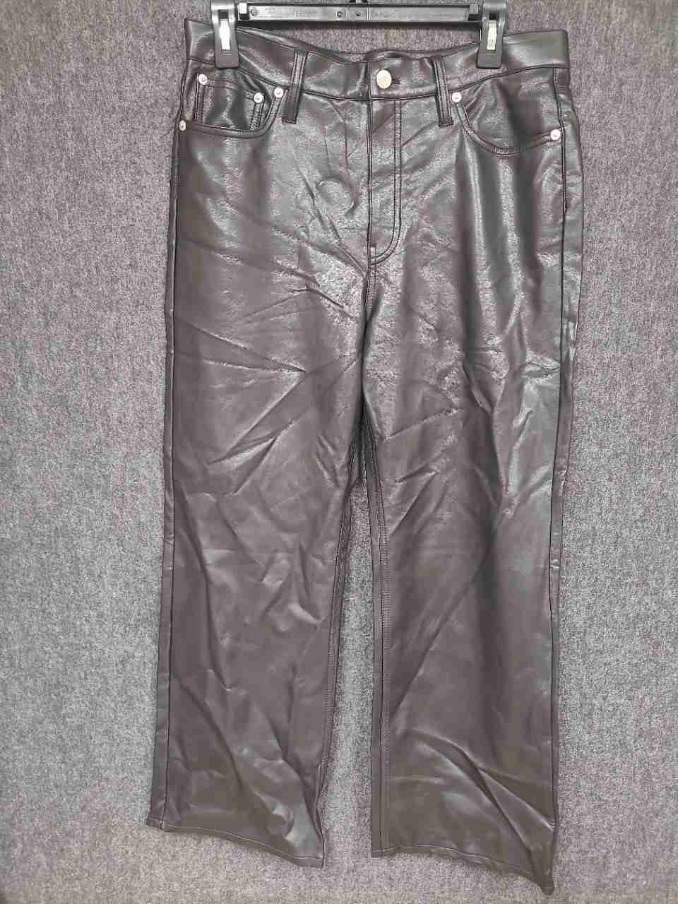 J.Crew Women's Dark Brown Faux Leather Straight Leg Pants Sz 29